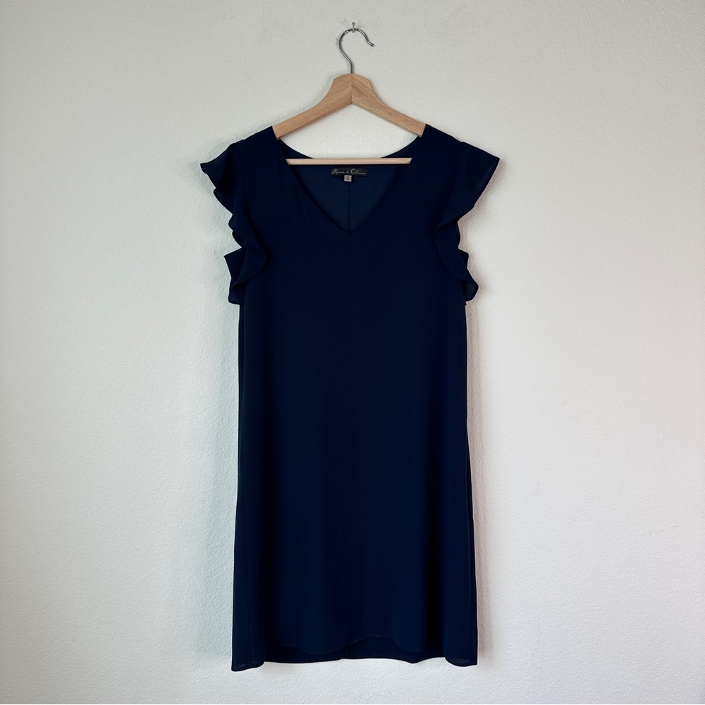 Rose & Olive Navy Ruffle Cap Sleeve Shift Dress